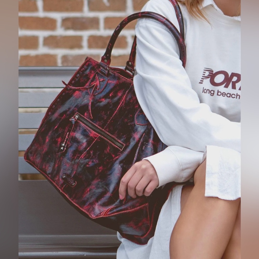 NWOT Bedstu Black, Red Deluxe Rockaway Large Purse, Handbag